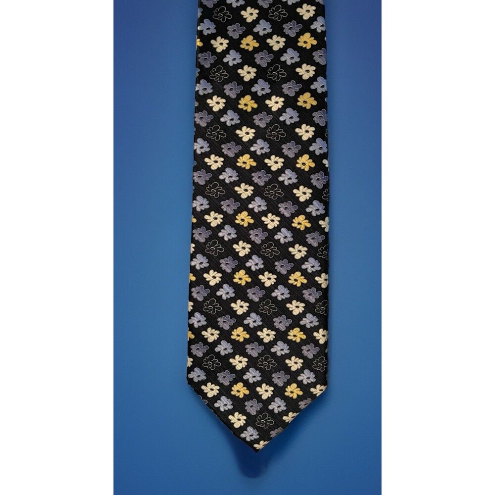 Umberto Bossi Italian Silk Tie Floral Pattern Navy Purple Cream Roma Milano”